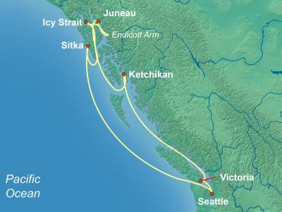 NCL Alaska Cruise from Seattle map