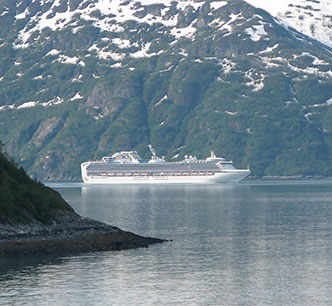 Alaska Inside Passage cruise ship at glacier overlook