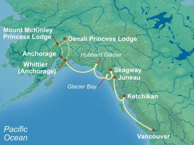 Princess Alaska Cruise Tour ABX Map