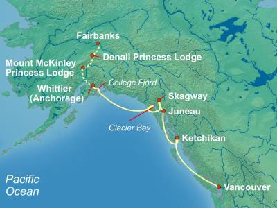 Princess Alaska Cruise Tour Itinerary Map