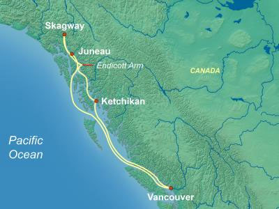 Princess Alaska cruise map round trip from Vancouver