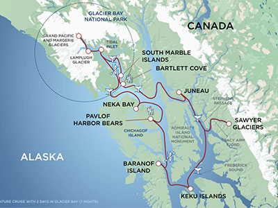 UnCruise Adventures Glacier Bay Adventure Cruise Map